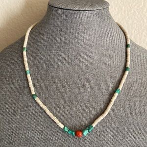 Vintage Native American Turquoise Coral Pooka Shells Sterling Silver Closure